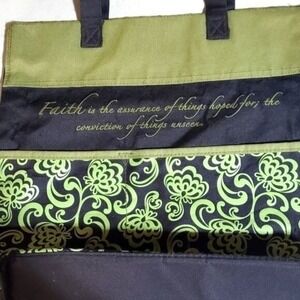Inspirations Faith Scripture Nylon Tote Bag Black Olive Green Floral 112604
